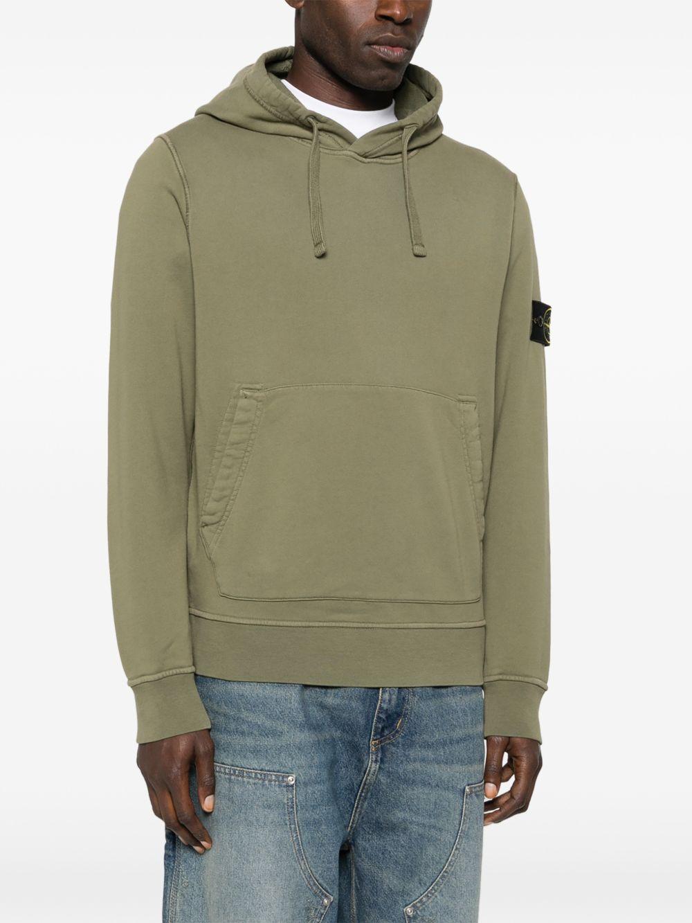 STONE ISLAND Felpa in cotone verde con cappuccio 