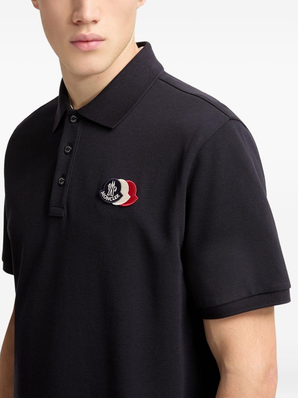 MONCLER Polo in cotone blu con logo bianco, blu e rosso 