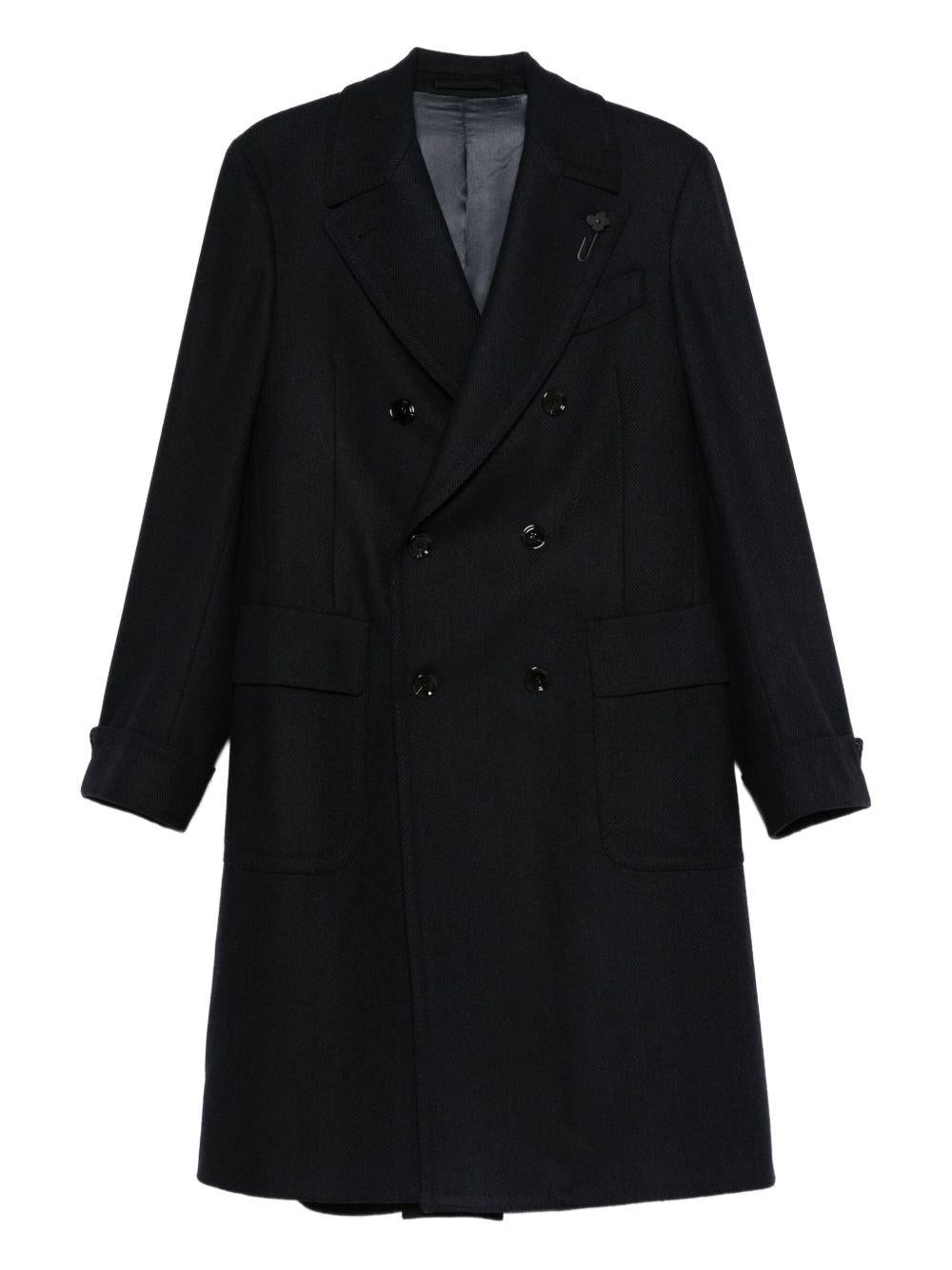 LARDINI Cappotto nero doppiopetto in lana 