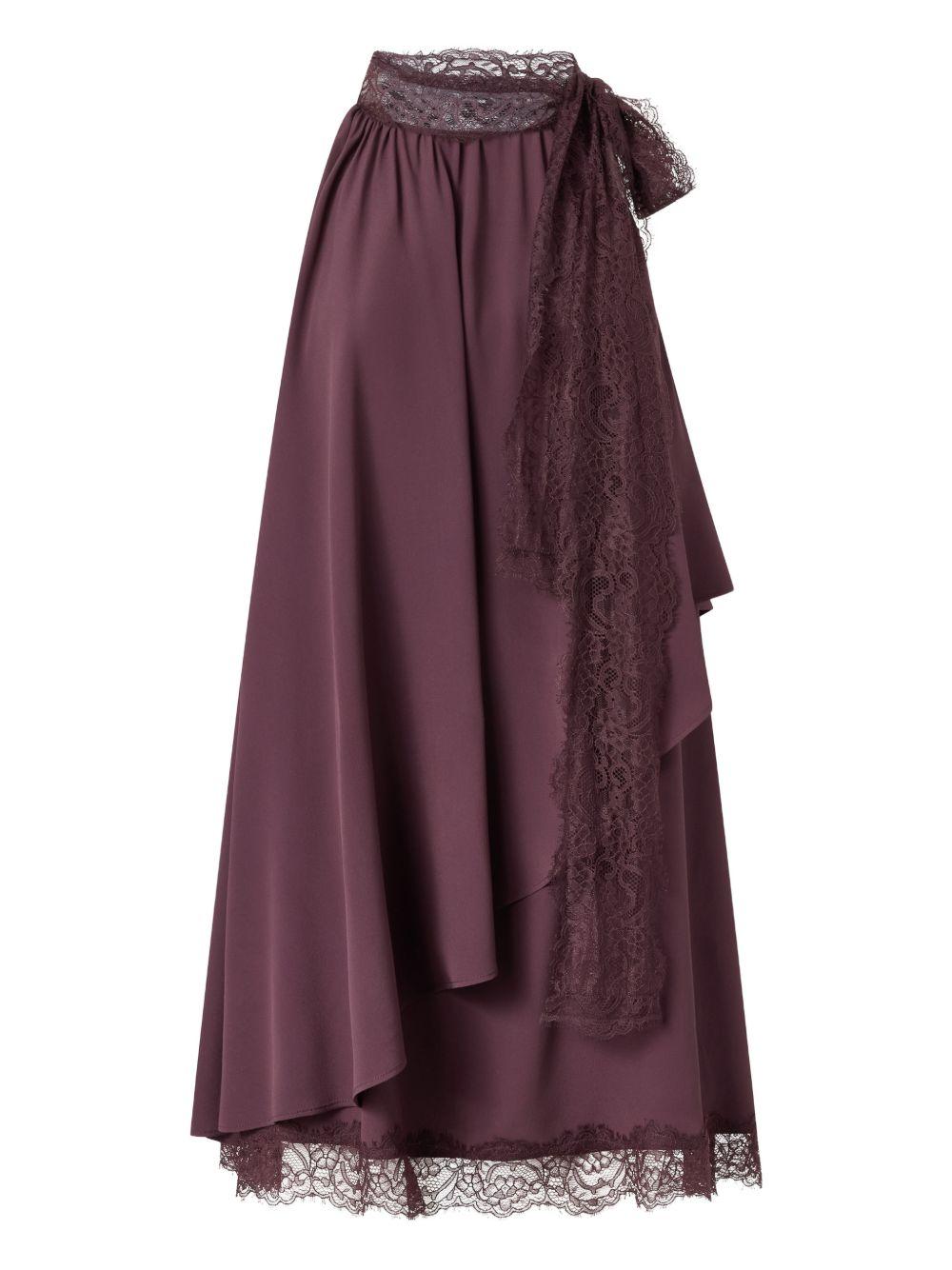 PINKO Gonna midi color melanzana con pizzo 