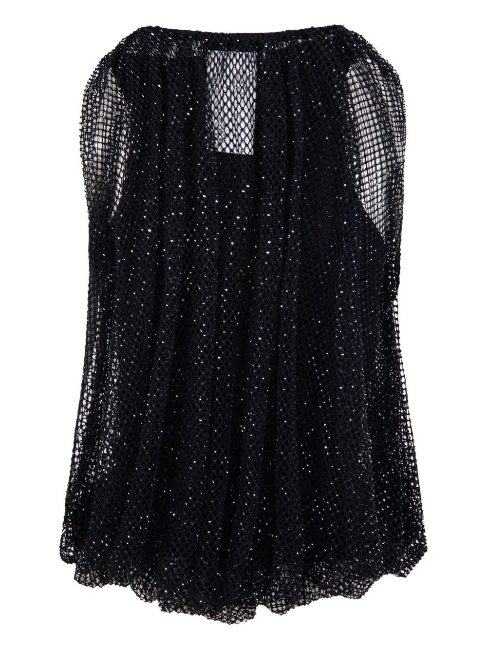 SPORTMAX Top nero con retina impreziosita da perline 