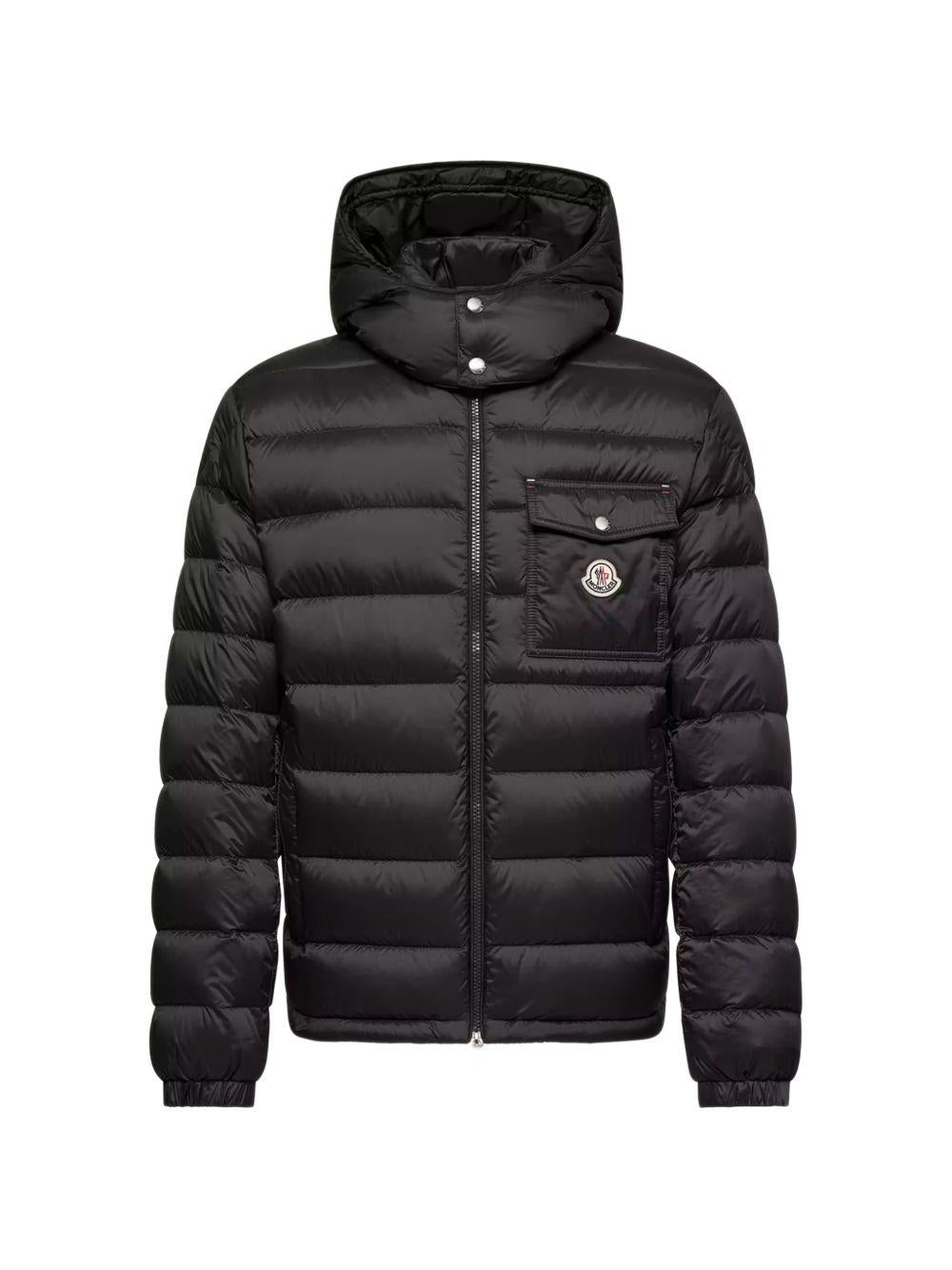 MONCLER Piumino trapuntato Verith nero con cappuccio e tasca sul petto 