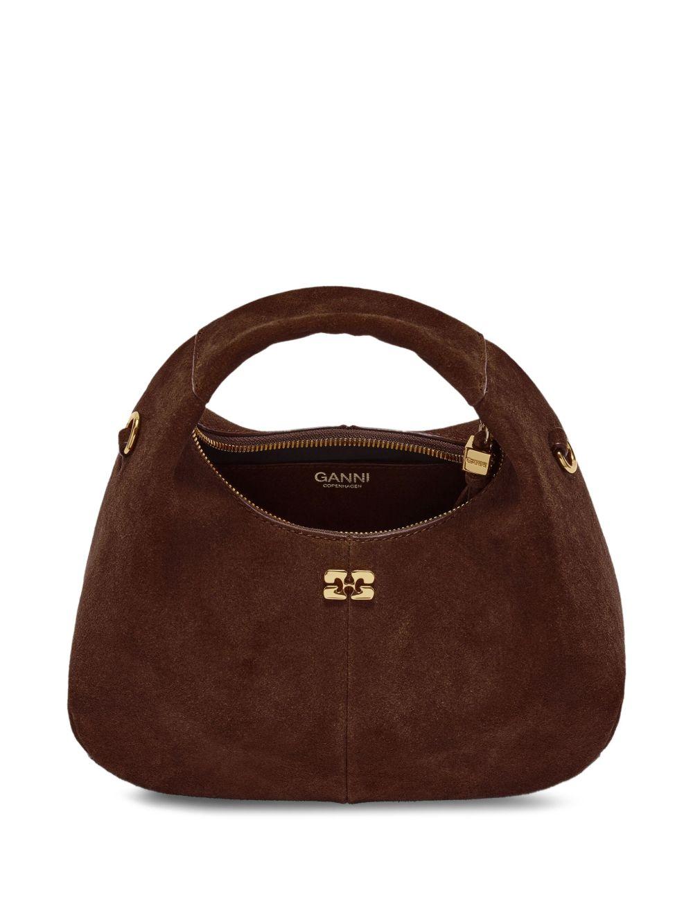 GANNI Borsa a mano Hobo mini in camoscio marrone 