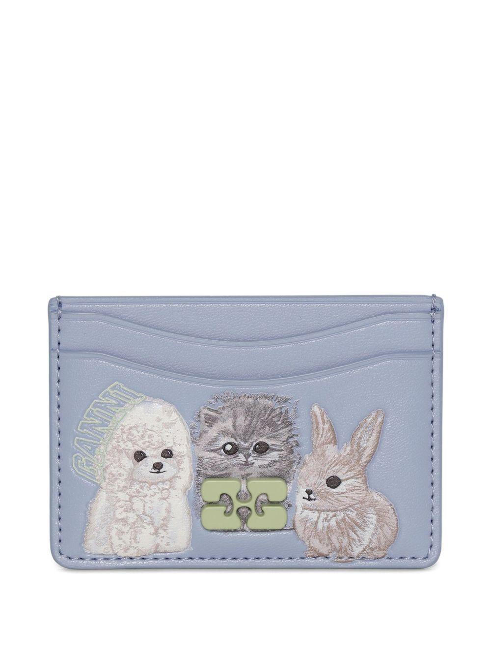 GANNI Portacarte azzurro con stampa 