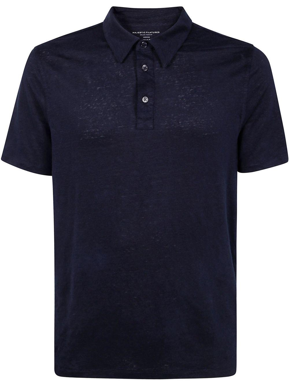 MAJESTIC FILATURES Polo in lino elasticizzato blu 
