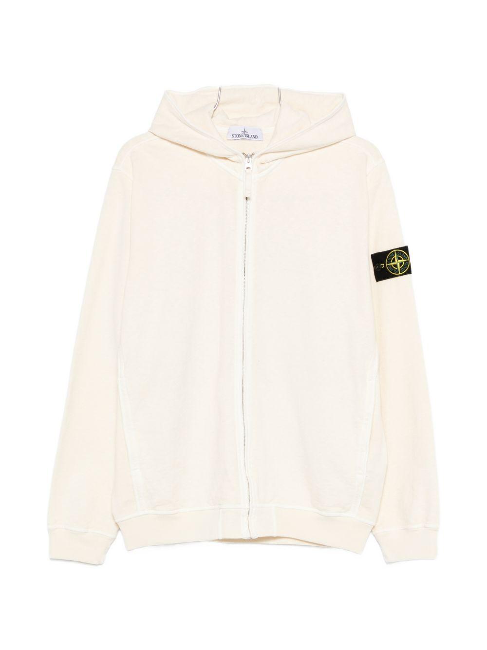 STONE ISLAND Felpa con zip in cotone avorio 