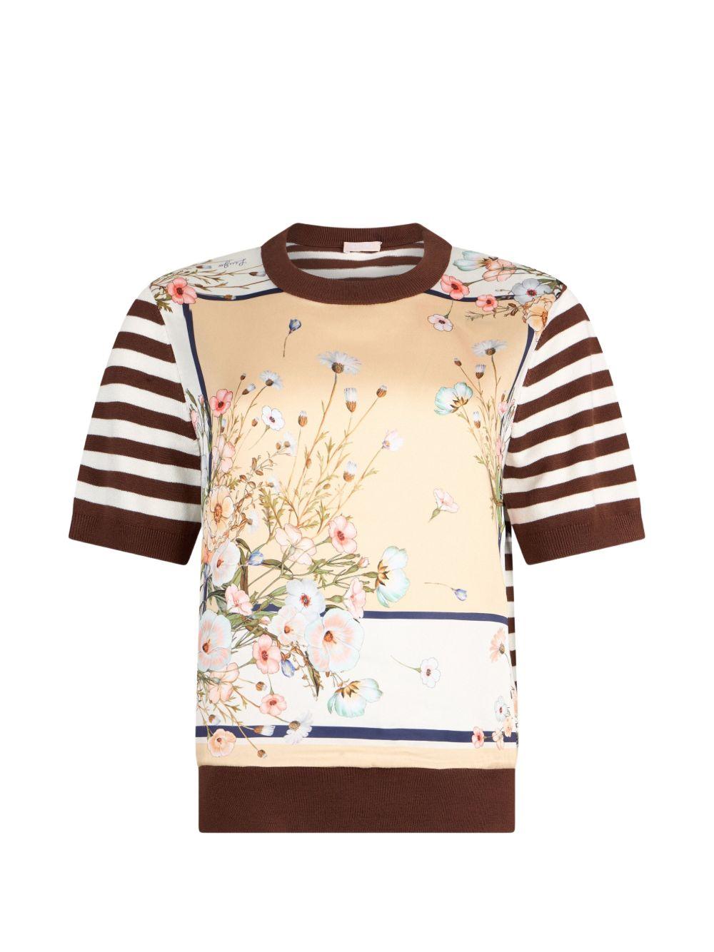 LIUJO Maglia a righe a maniche corte con design grafico floreale 