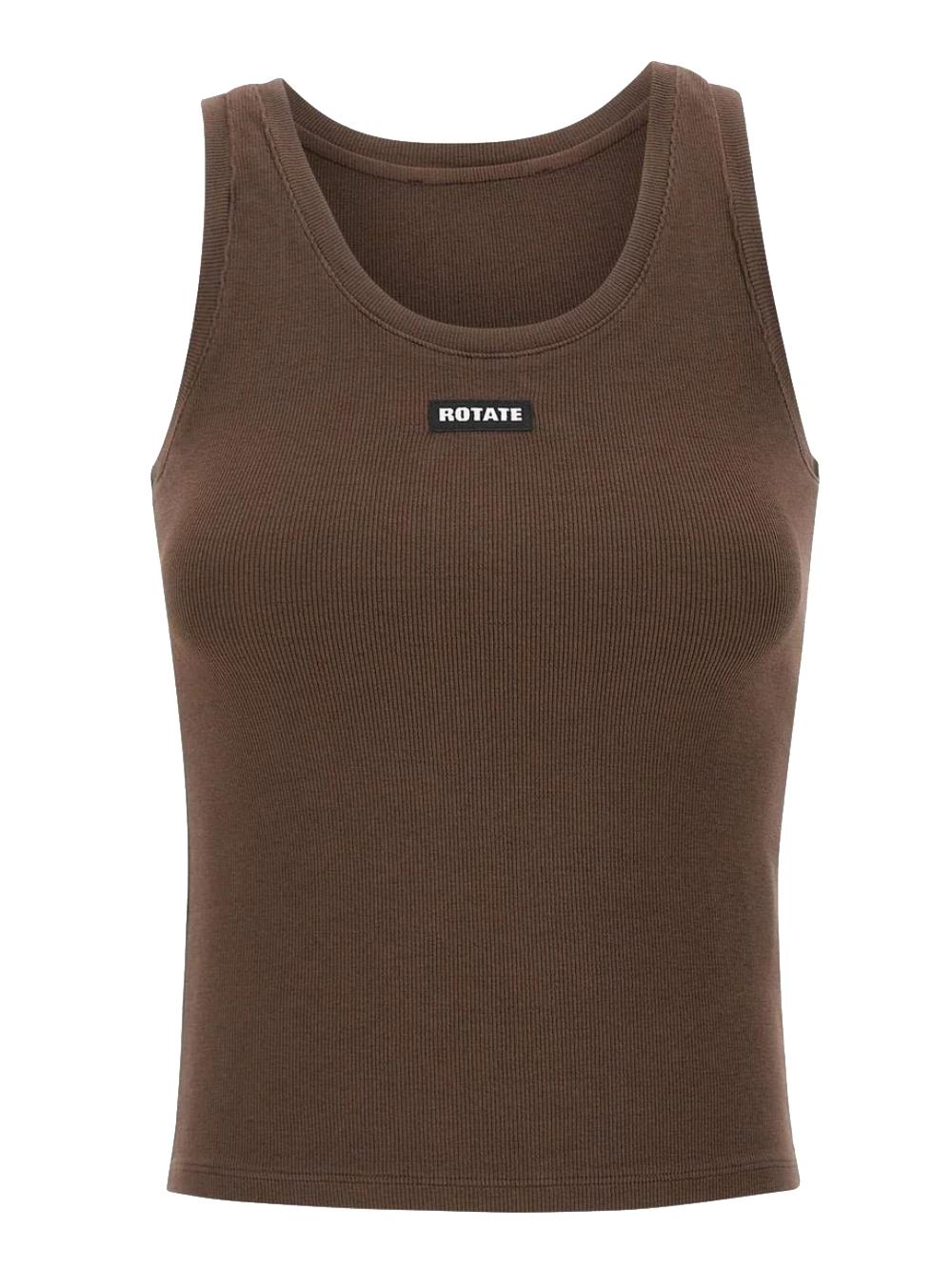 ROTATE Top con patch logo in cotone marrone 