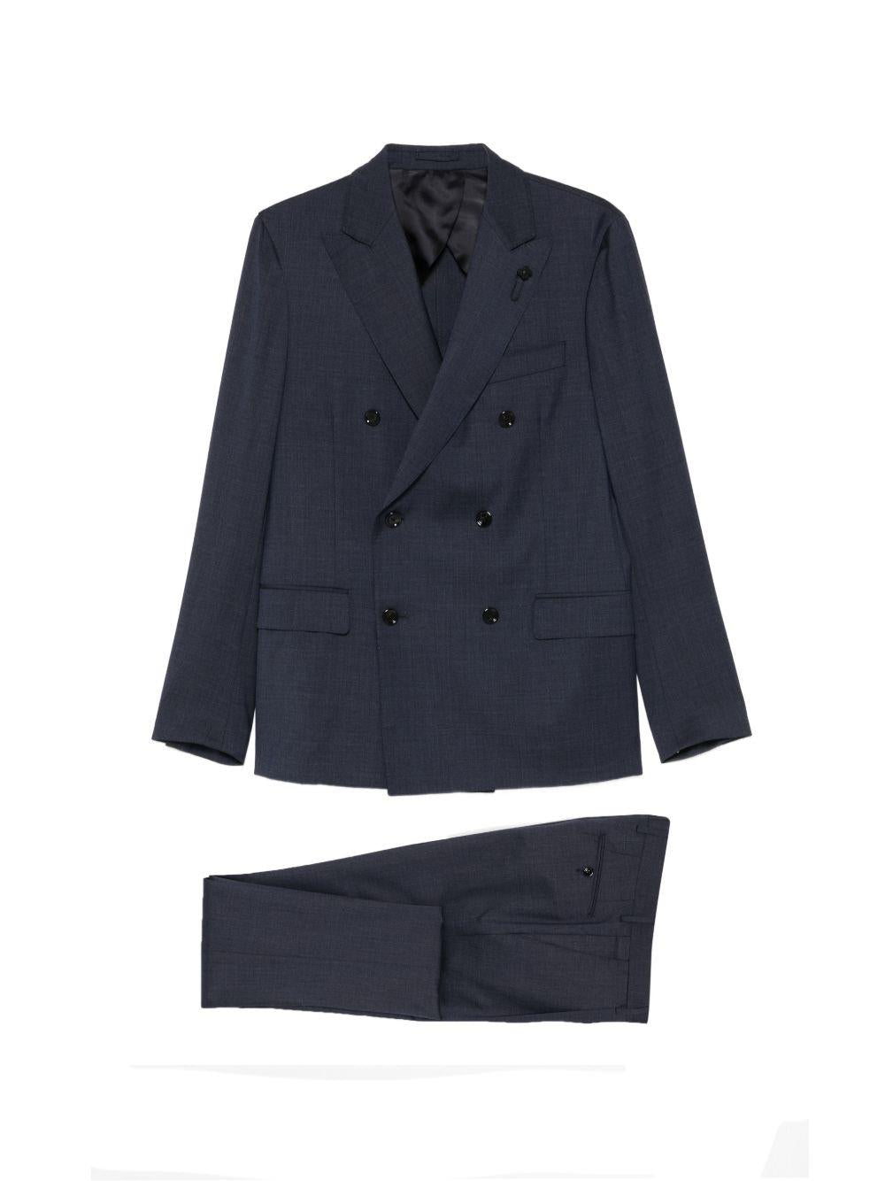 LARDINI Completo doppiopetto in lana blu navy con revers classici 
