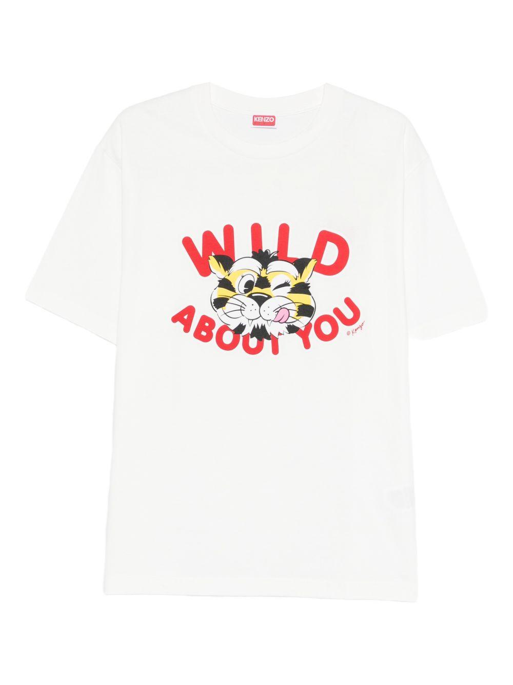 KENZO T-shirt in cotone bianco con stampa 