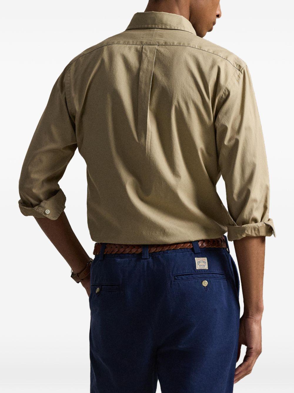 POLO RALPH LAUREN Camicia marrone con logo e collo button-down 