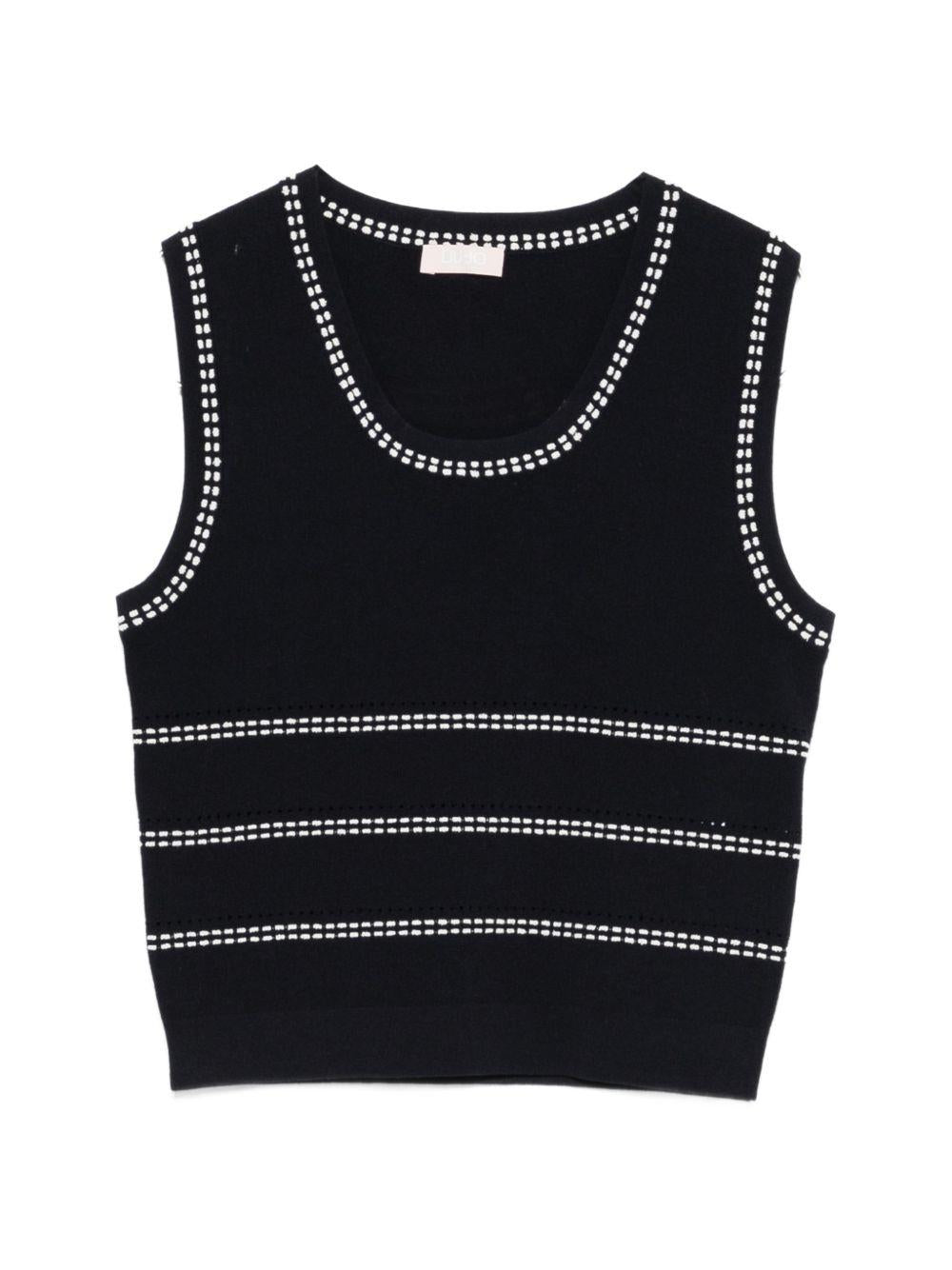 LIUJO Gilet blu con dettagli cuciture bianche 