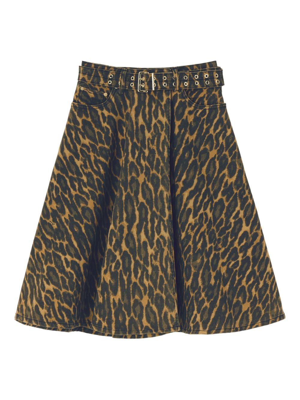 GANNI Gonna midi leopardata con cintura 