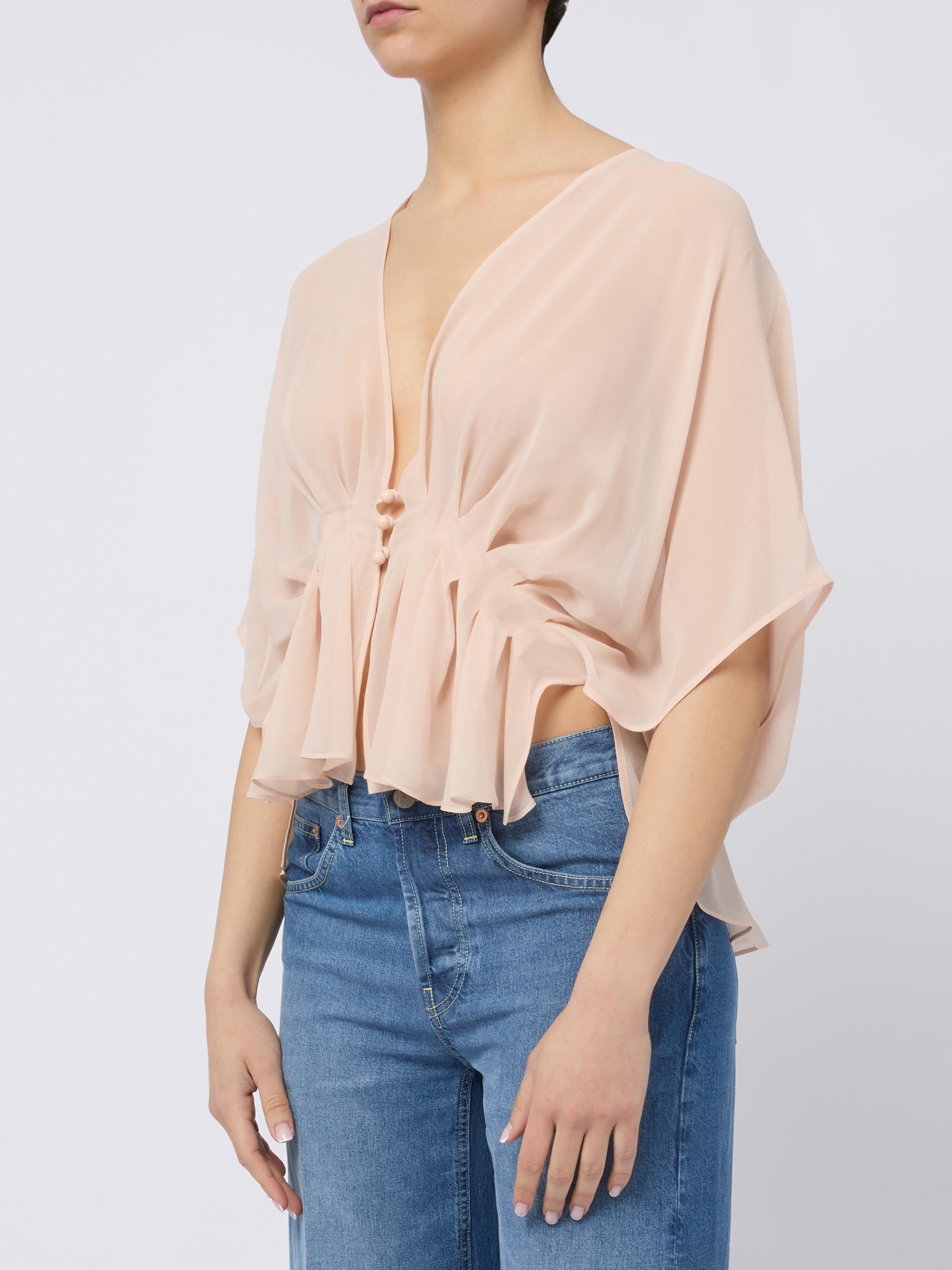 MAX MARA Top in seta morbido rosa con scollo a V 
