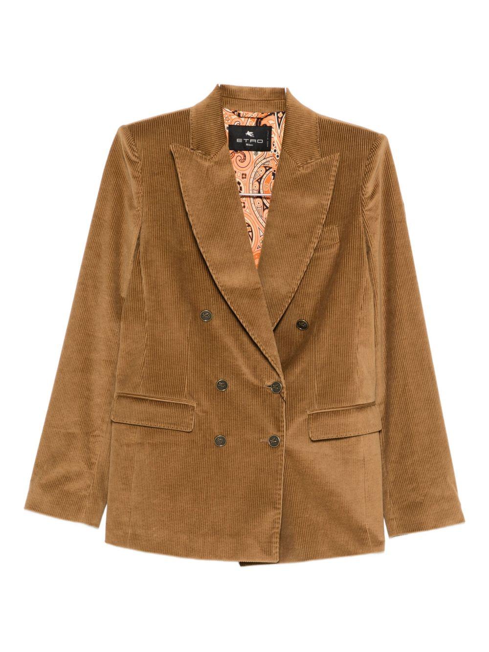 ETRO Blazer doppipetto a coste color cammello 