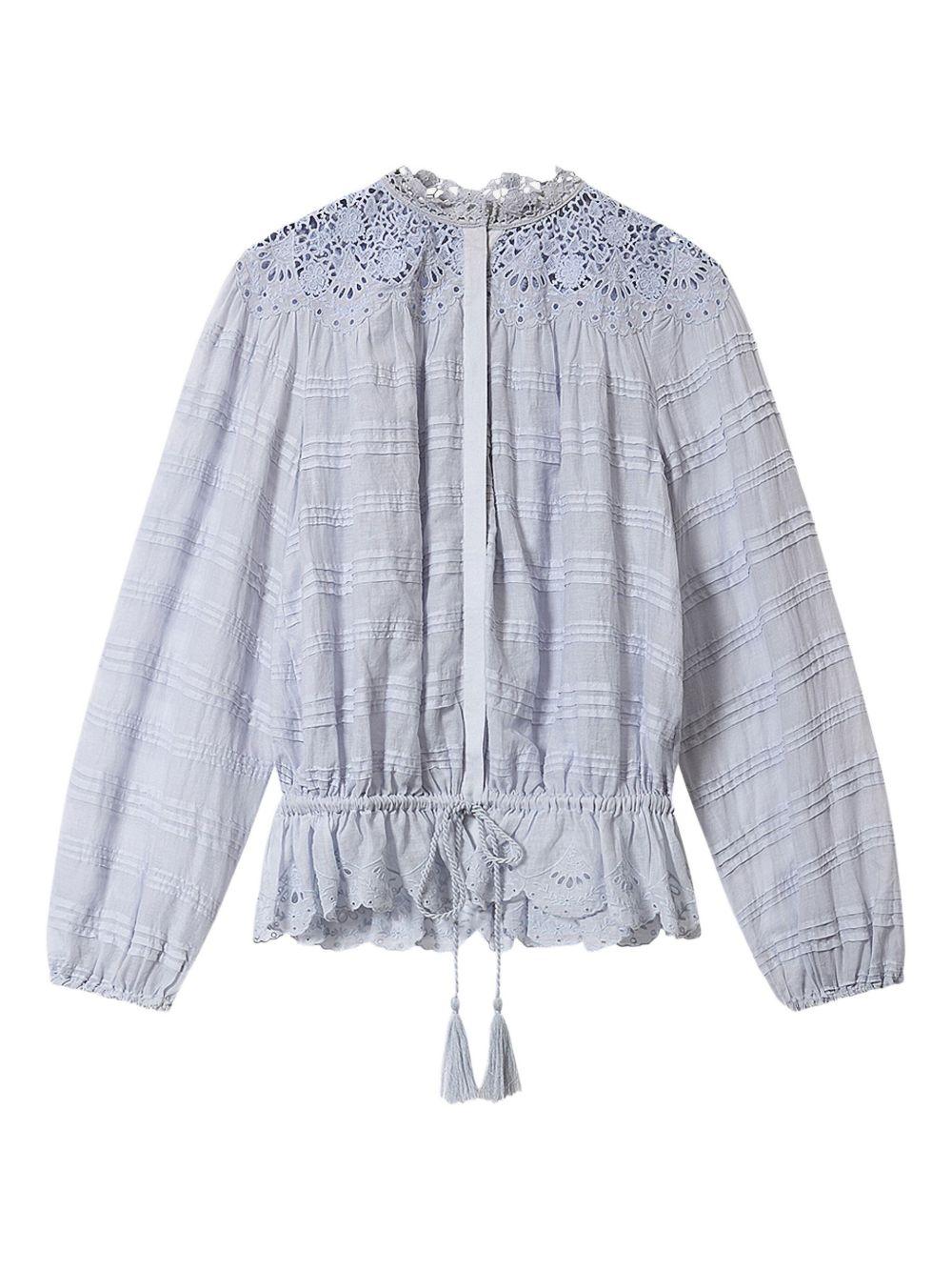 MARANT ETOILE Blusa azzurra in cotone con colletto ricamato 