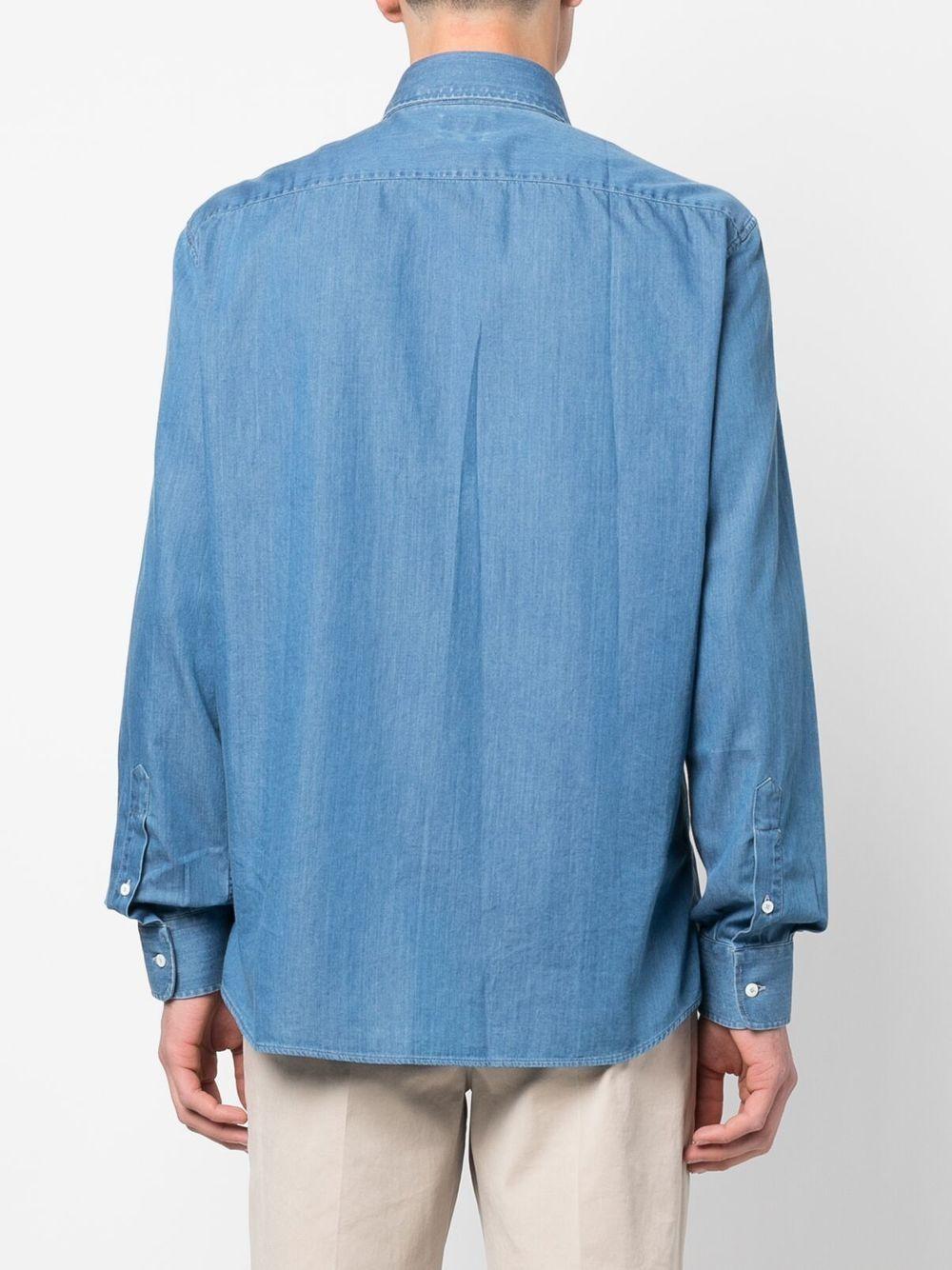 BRUNELLO CUCINELLI Camicia blu in cotone a maniche lunghe 