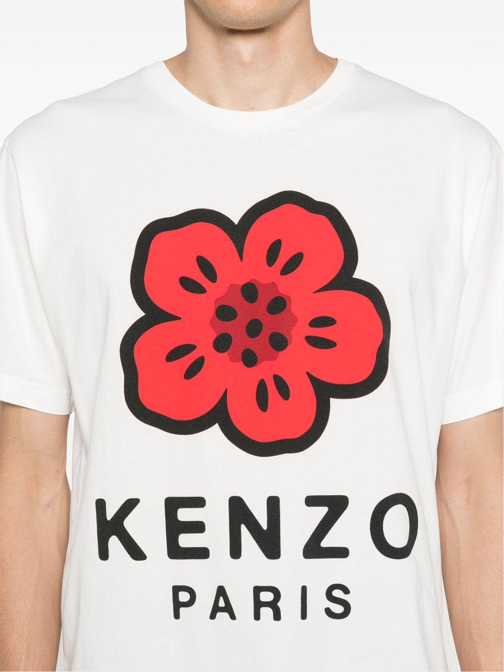 KENZO T-shirt in cotone bianco con stampa fiore 