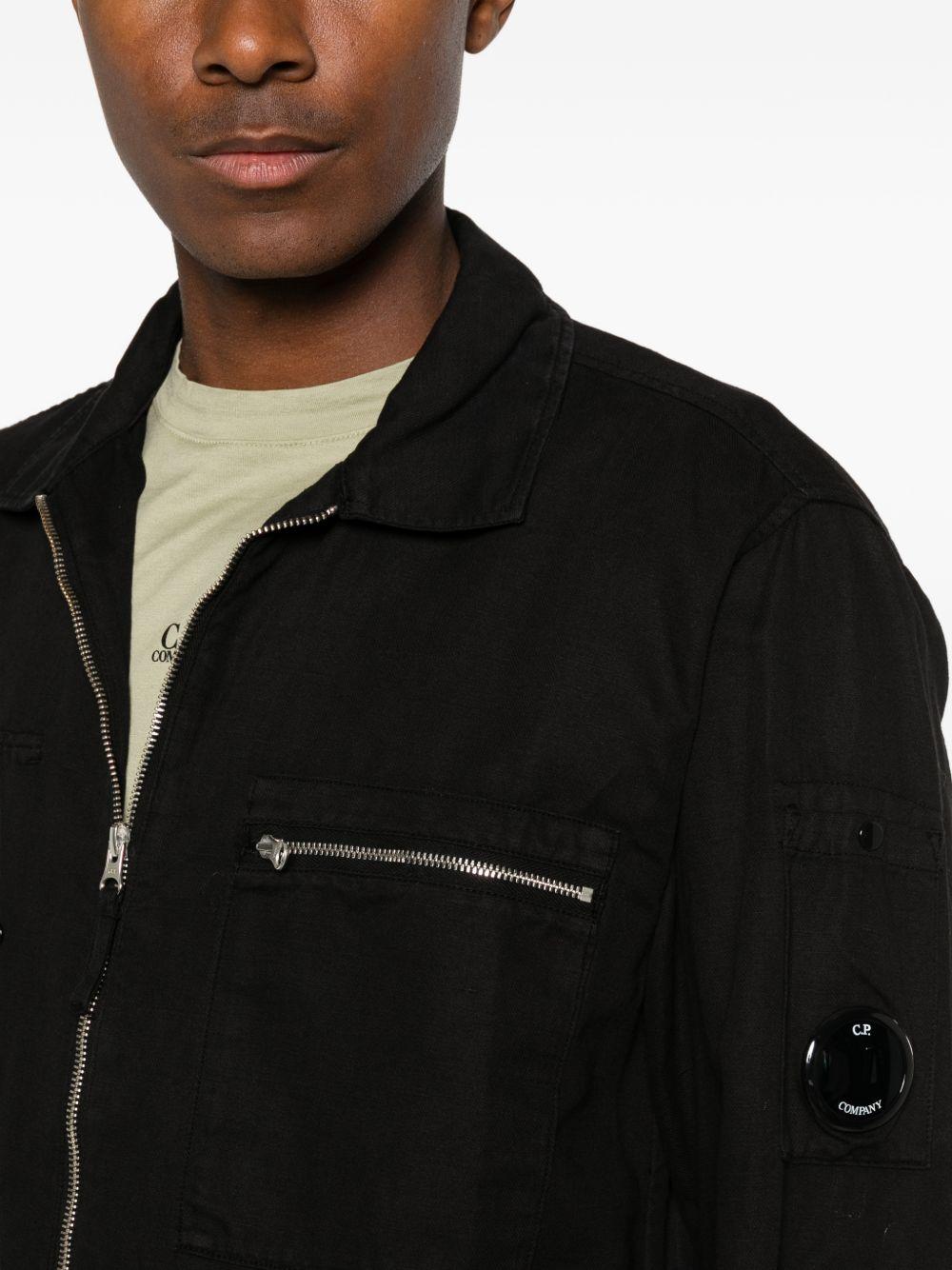 CP COMPANY Camicia con zip in cotone misto lino nero 