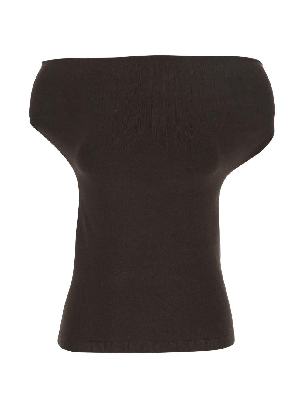 SEMICOUTURE Maglia Angels con scollo bardot in cotone marrone 