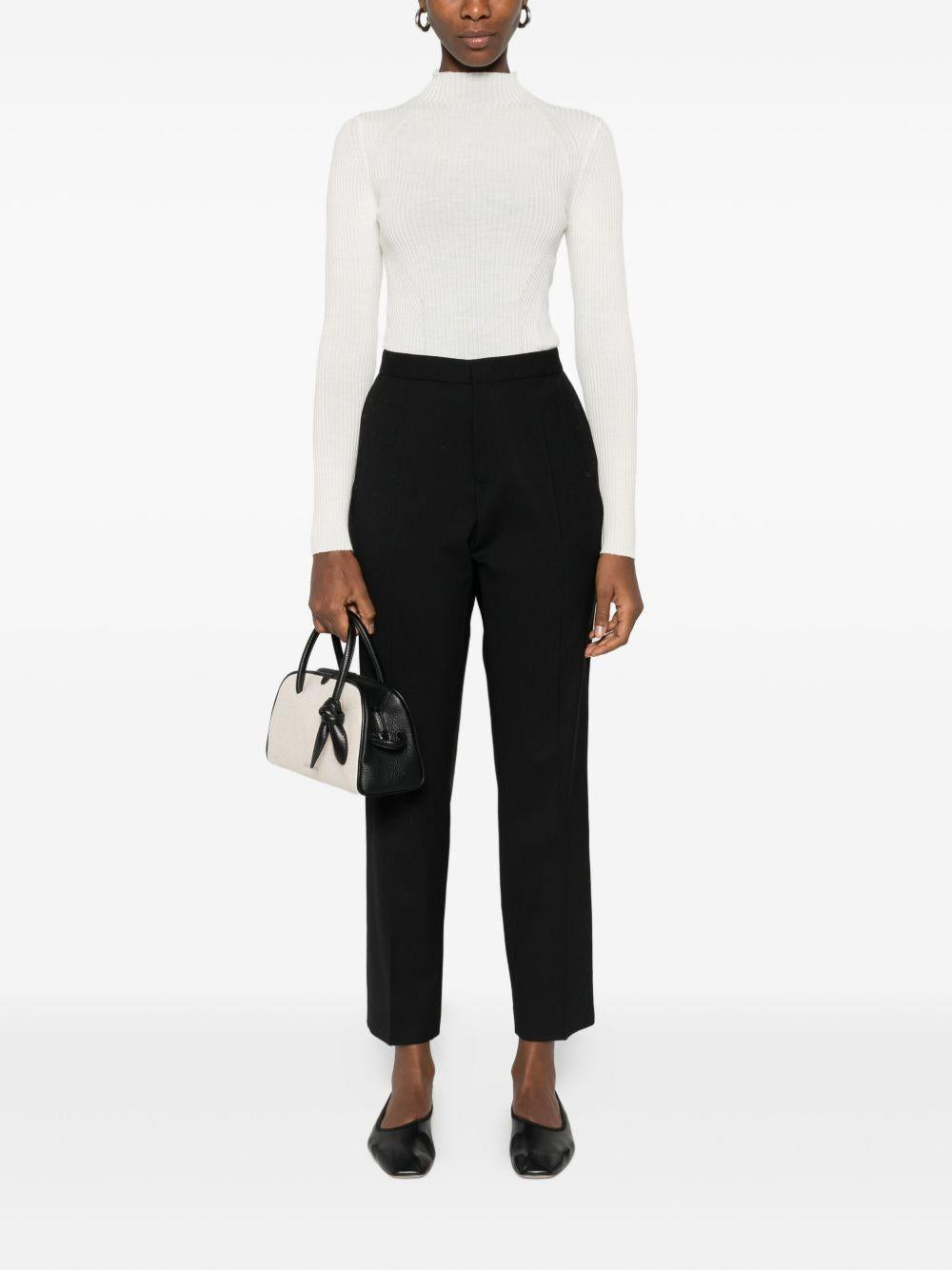 TWINSET Maglia a collo alto a costine in lana bianca 