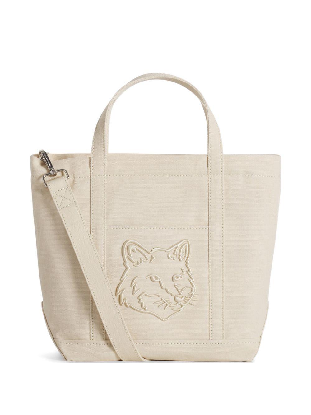 MAISON KITSUNE Borsa a mano con icona design ricamato beige chiaro 