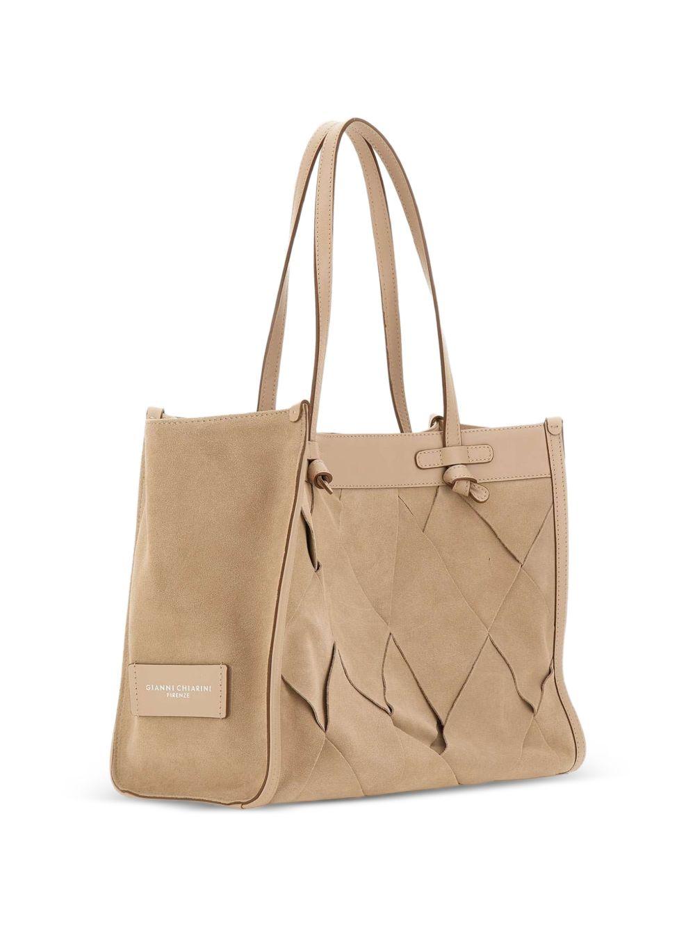 GIANNI CHIARINI Borsa shopping Marcella in pelle beige intrecciata 
