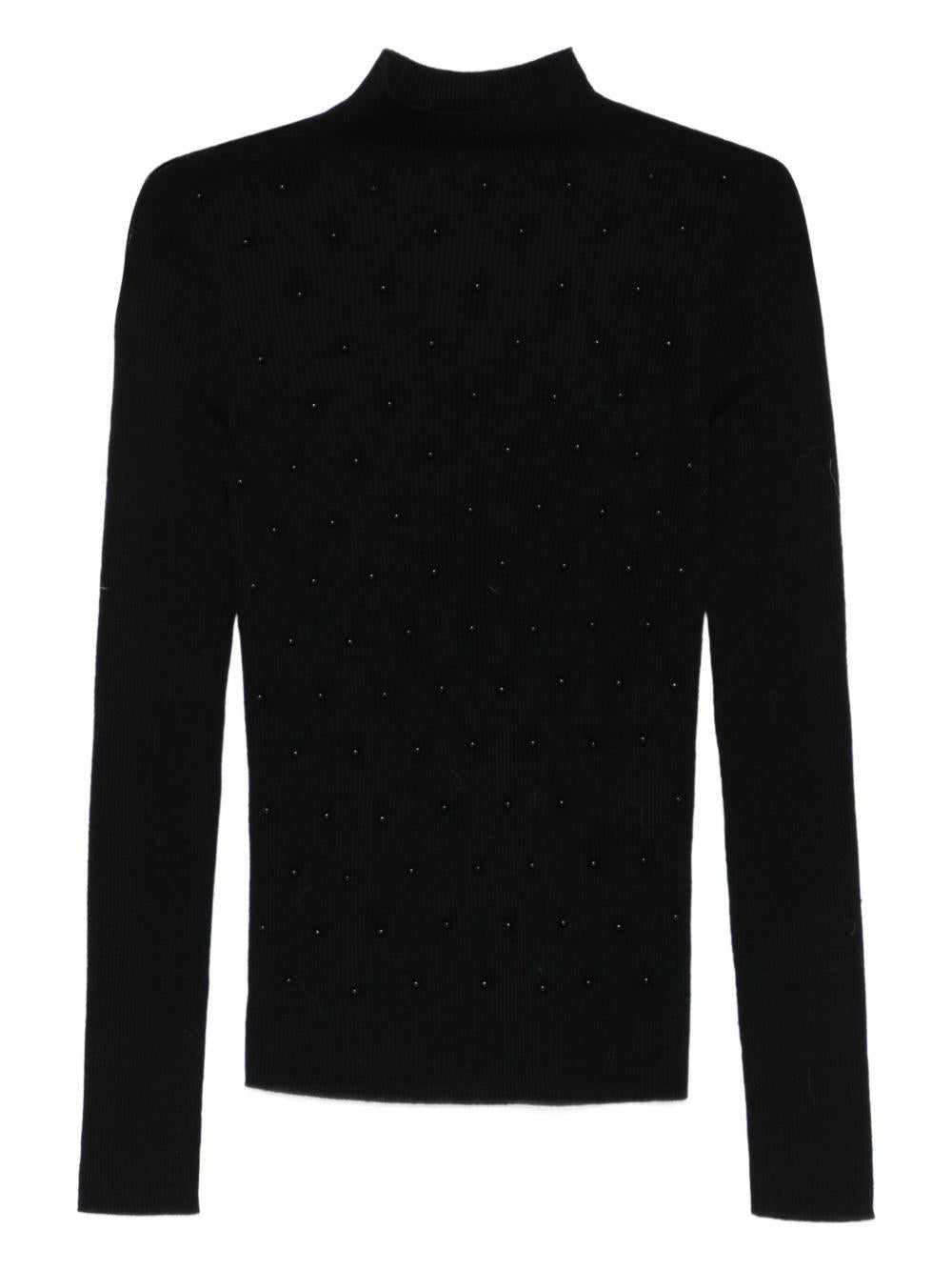 LIUJO Maglia nera a collo alto in lana, impreziosita e trapuntata 