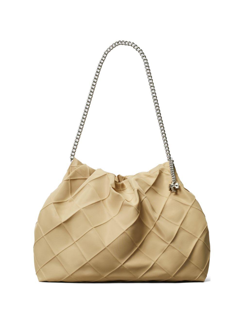 TORY BURCH Borsa a spalla beige con catena argento 
