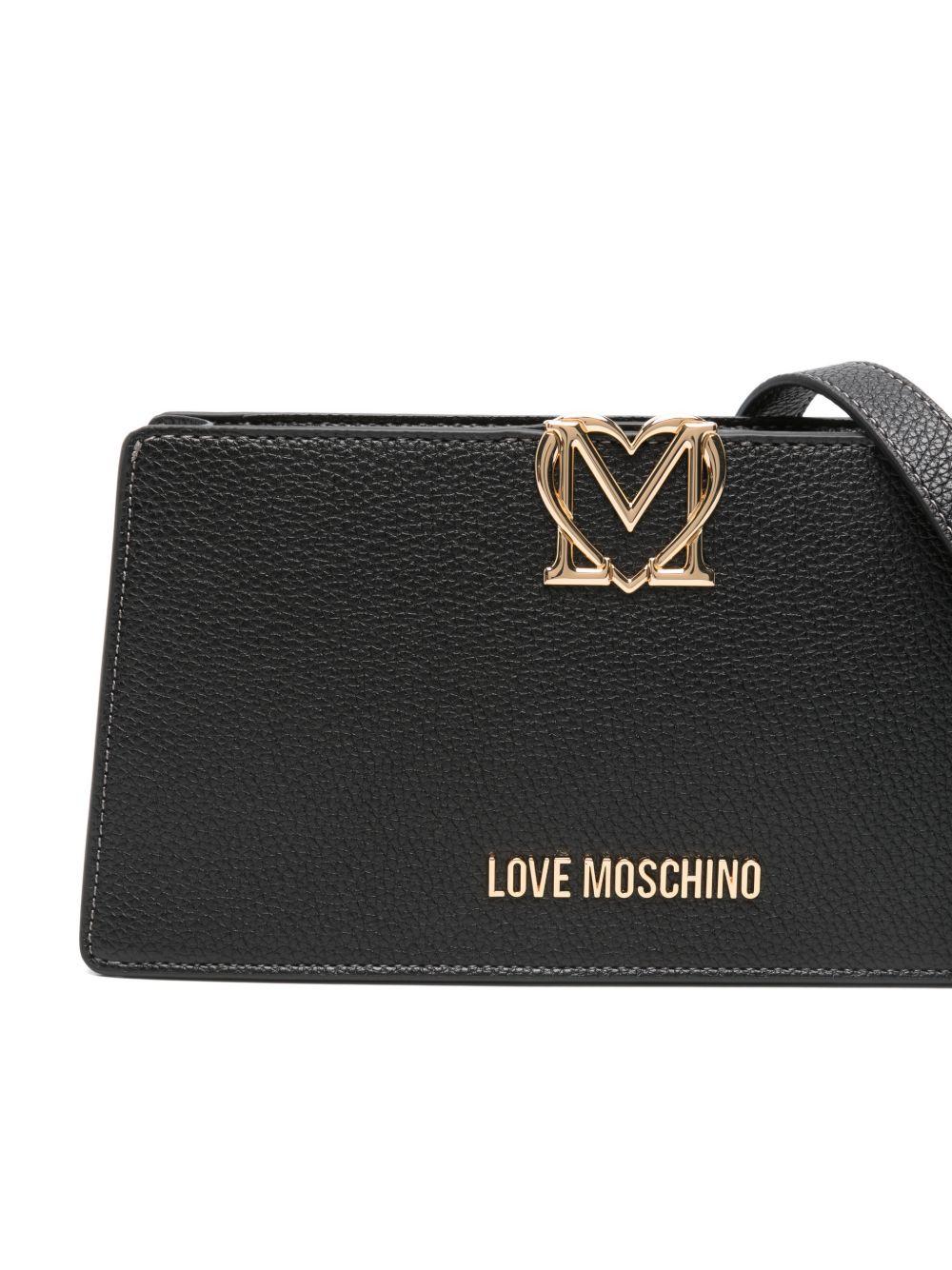 LOVE MOSCHINO Borsa a spalla nera in ecopelle con placca logo dorato 