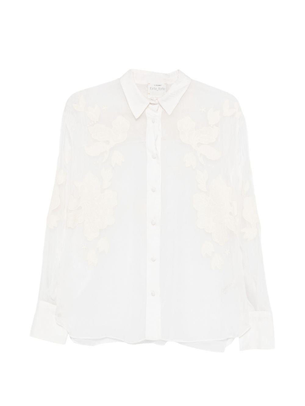 FORTE FORTE Camicia semitrasparente avorio con decorazioni floreali 