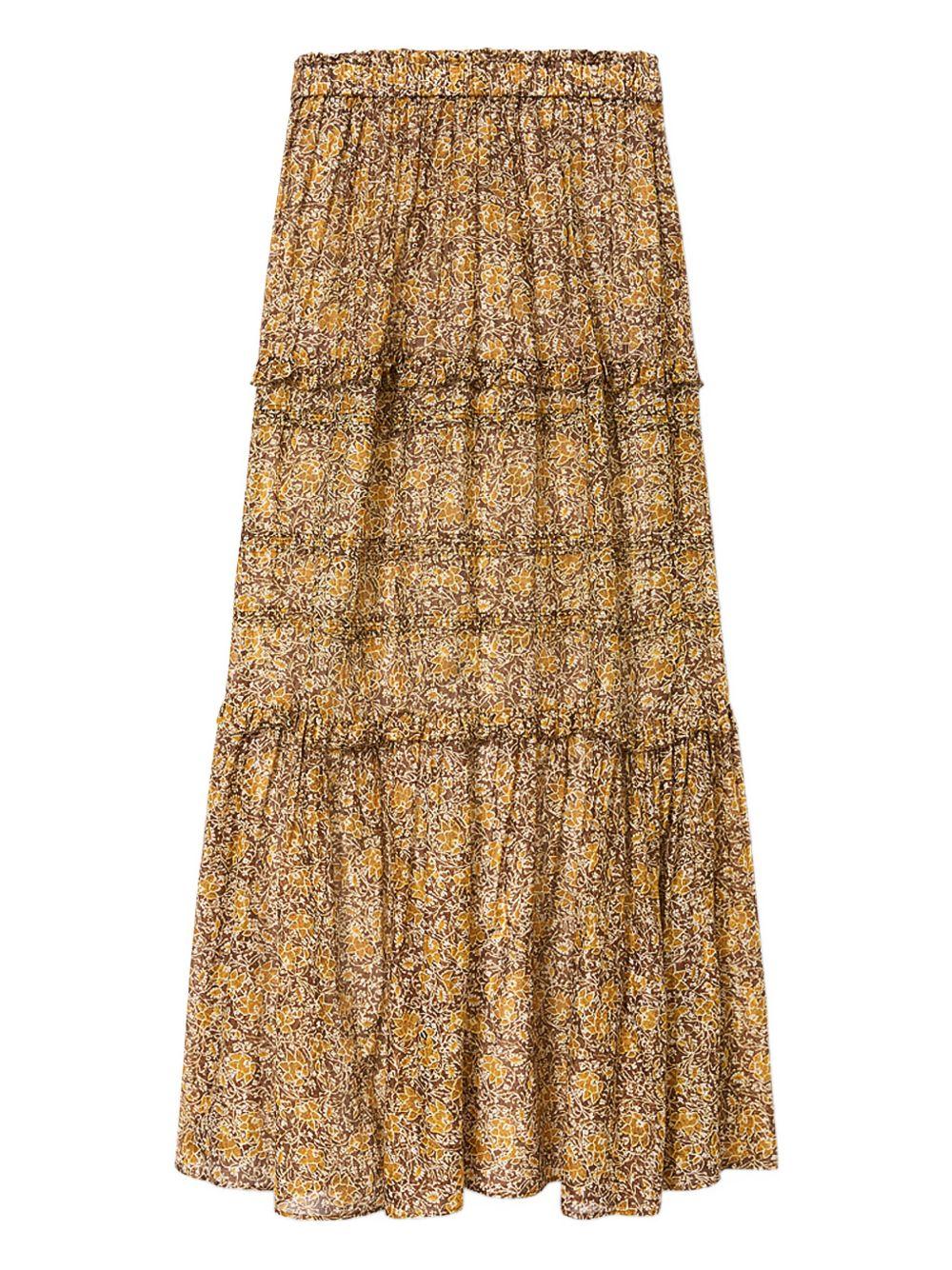 MARANT ETOILE Gonna lunga giallo senape in cotone con stampa floreale 