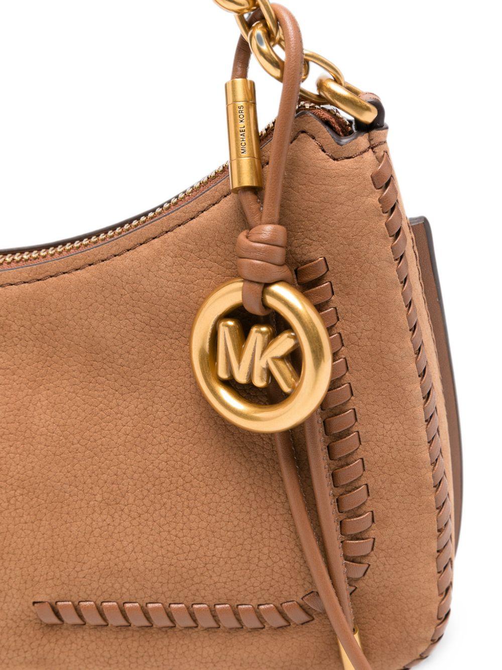 MICHAEL KORS Borsa marrone in pelle con charm dorato 