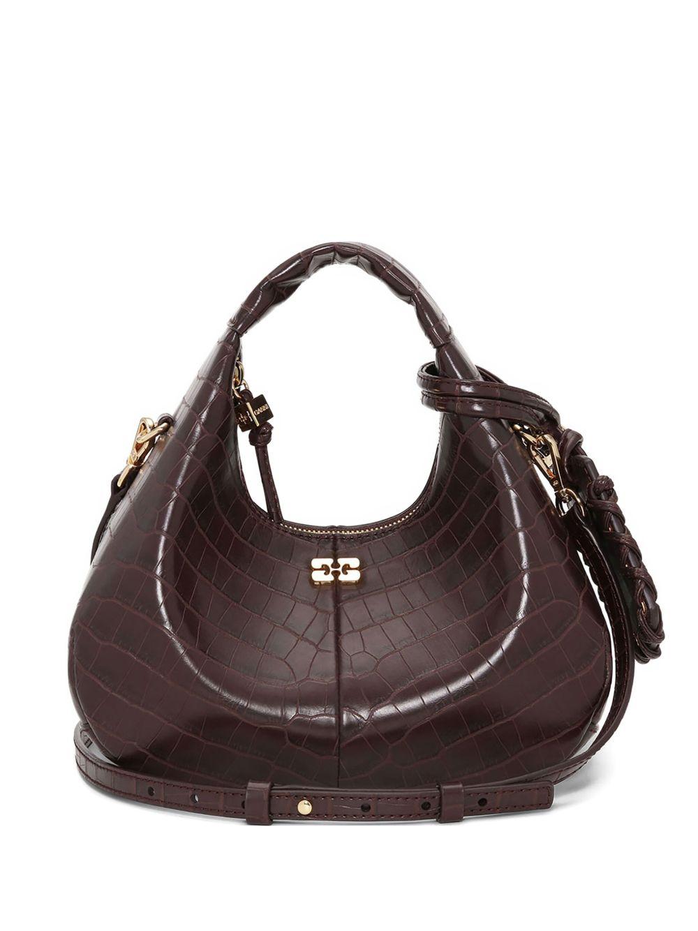 GANNI Mini borsa Hobo in stampa coccodrillo bordeaux 