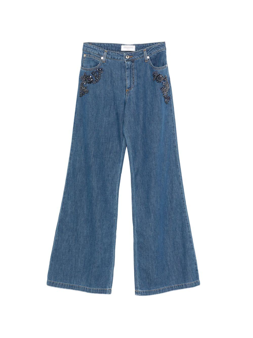 ERMANNO FIRENZE Jeans ampi con ricamo florale e strass 