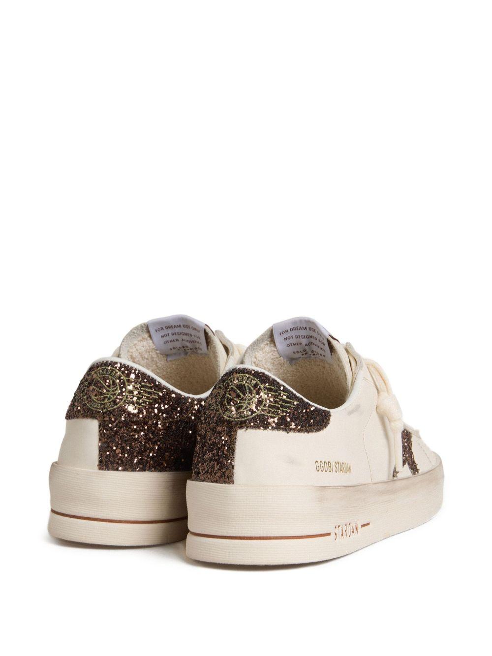 GOLDEN GOOSE Sneakers Stardan in pelle bianca con stella e talloncino in glitter 