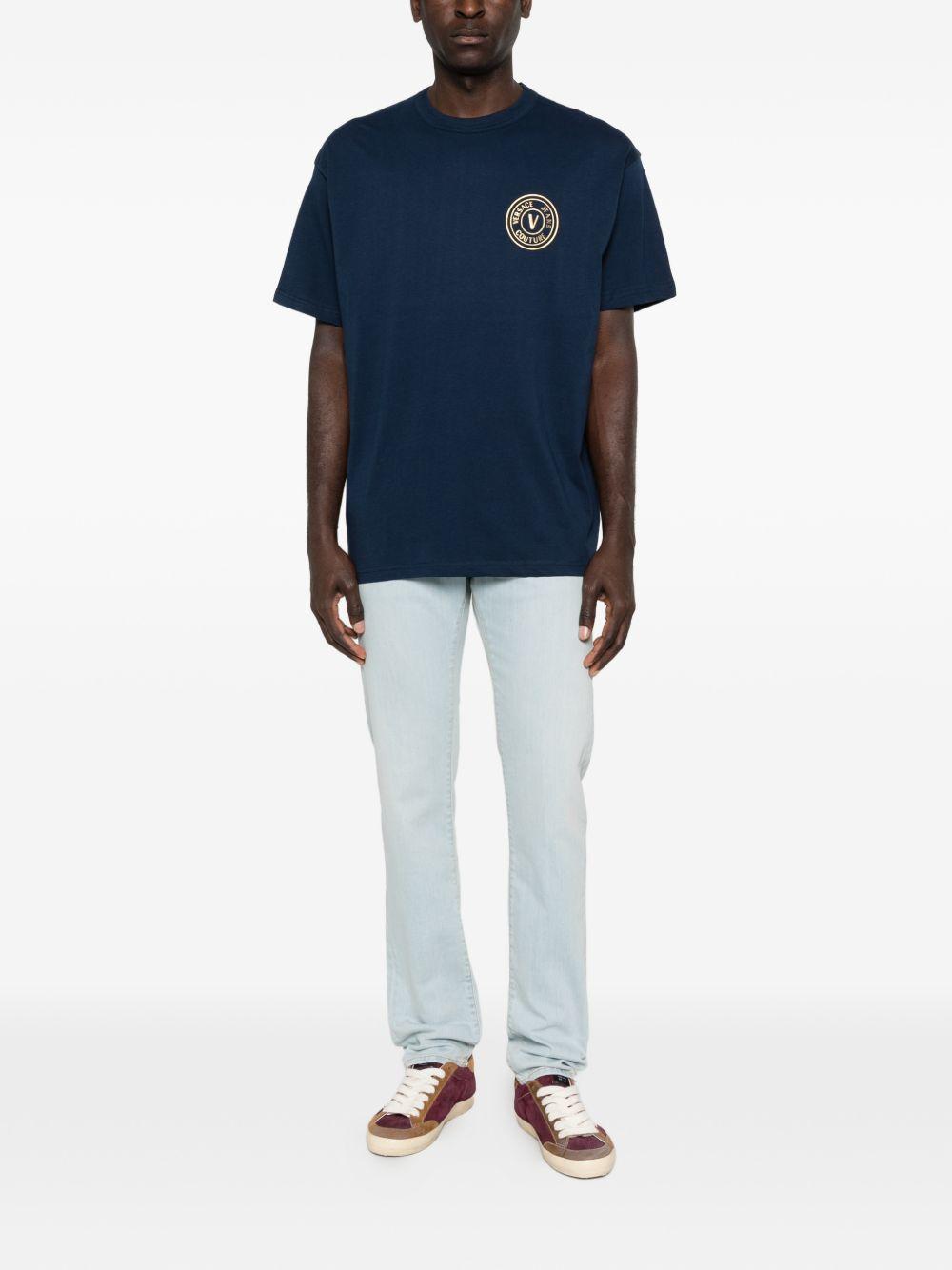 VERSACE JEANS COUTURE Maglia blu girocollo in cotone 