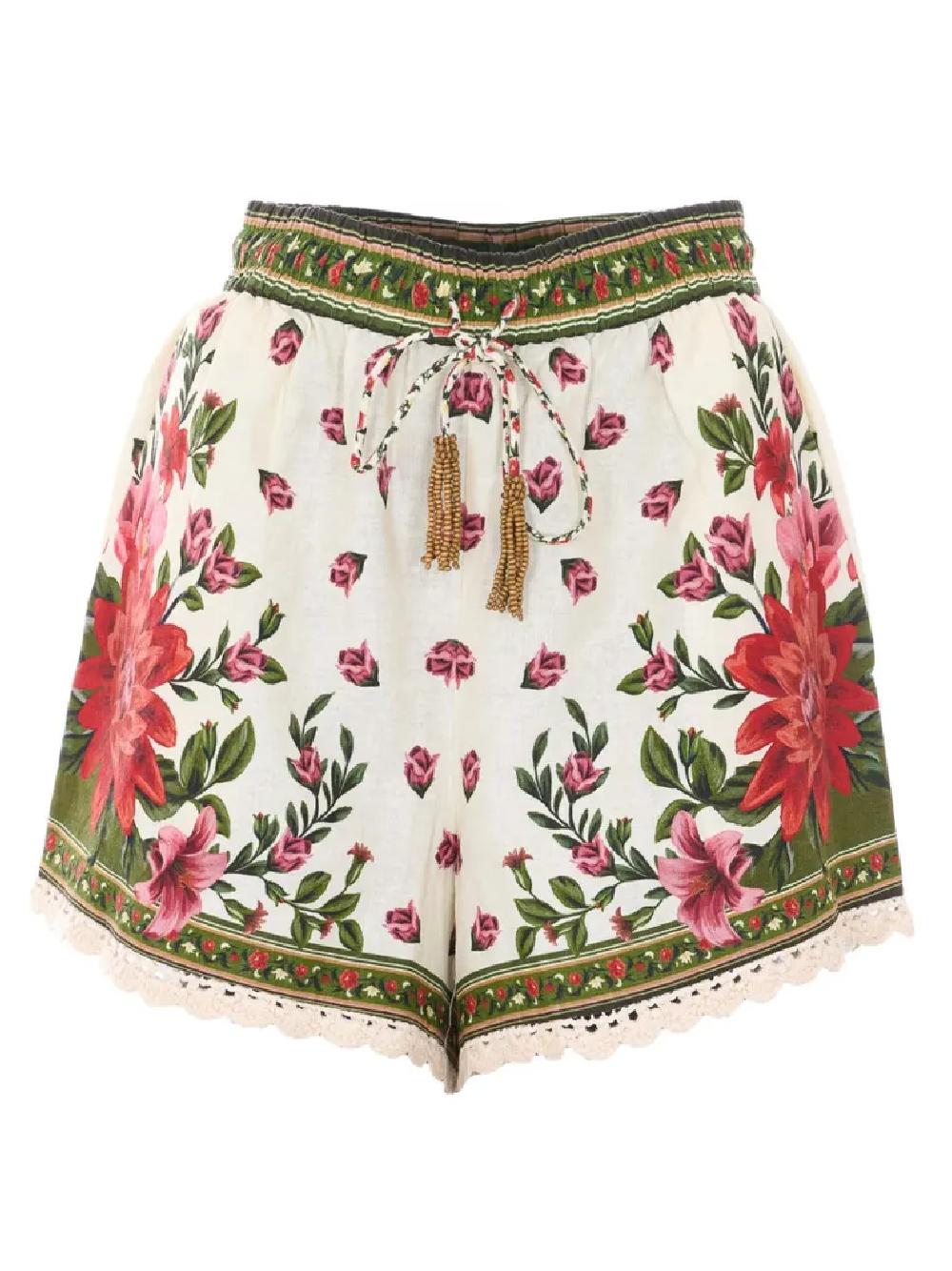 FARM RIO Shorts con stampa floreale all-over in lino 