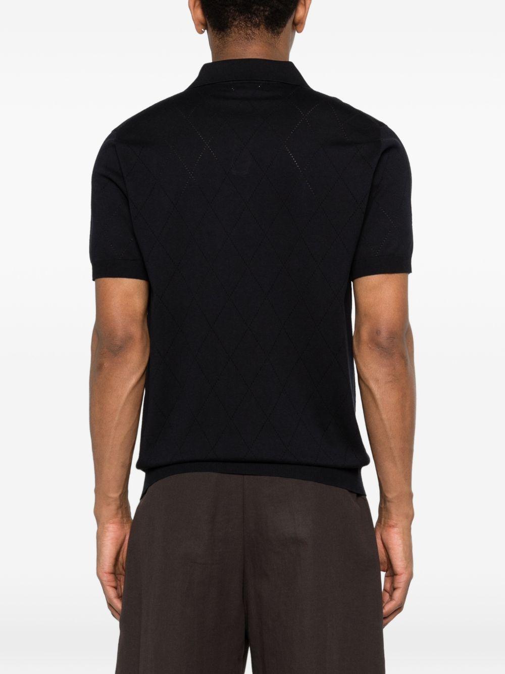 SCAGLIONE Polo in seta e cotone blu a maniche corte 
