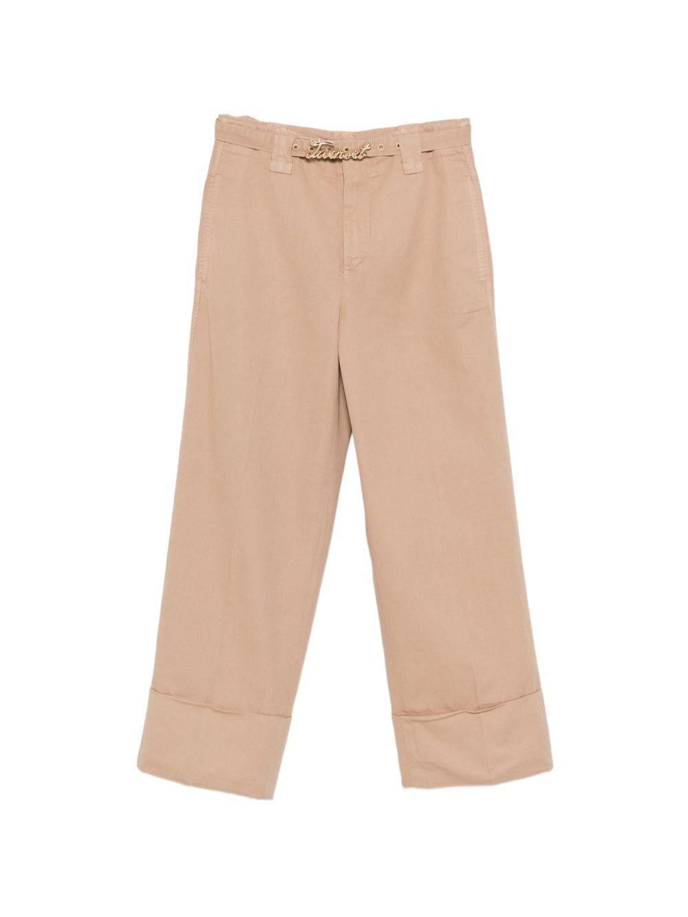 TWINSET Pantaloni beige con cintura logo 