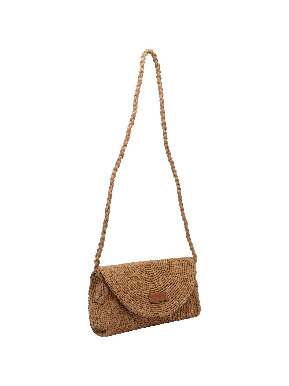 AFAR Borsa a tracolla Samira in rafia color cammello 