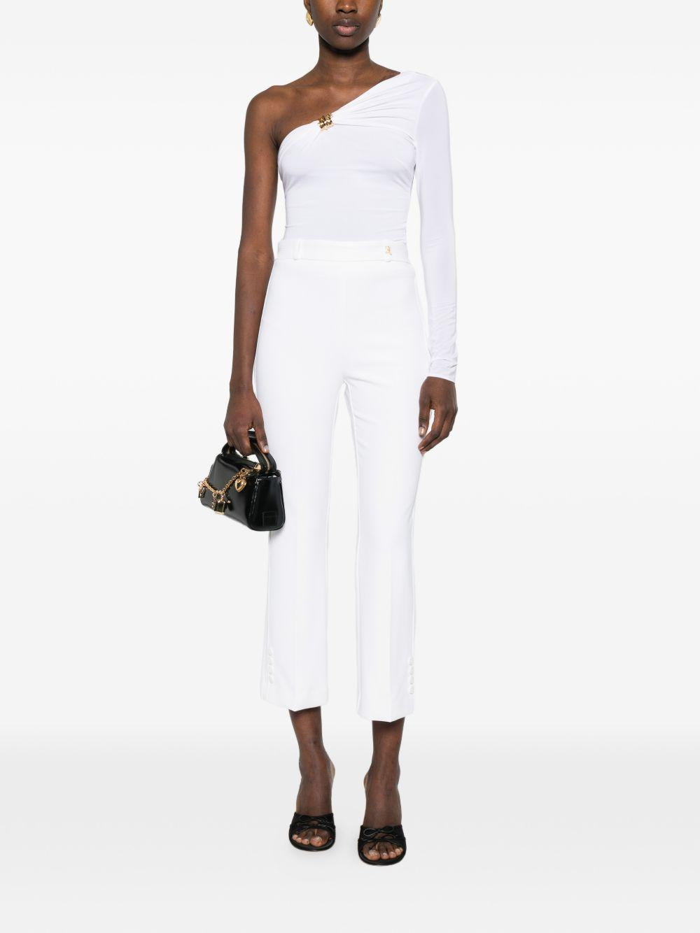 ELISABETTA FRANCHI Pantaloni linea slim fit in tessuto bianco 