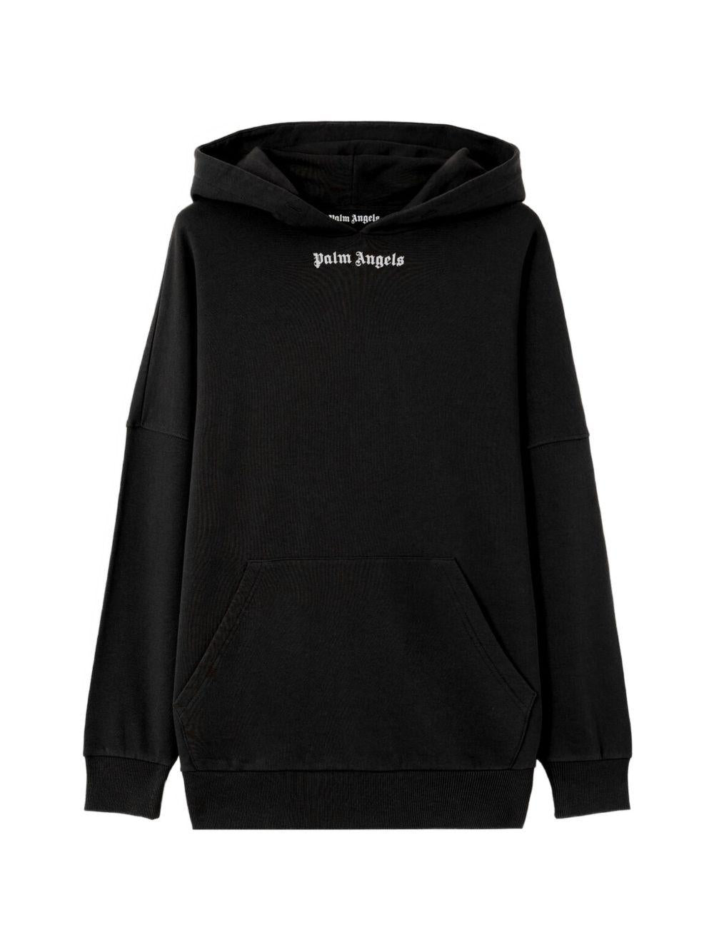PALM ANGELS Felpa nera con cappuccio e logo bianco 