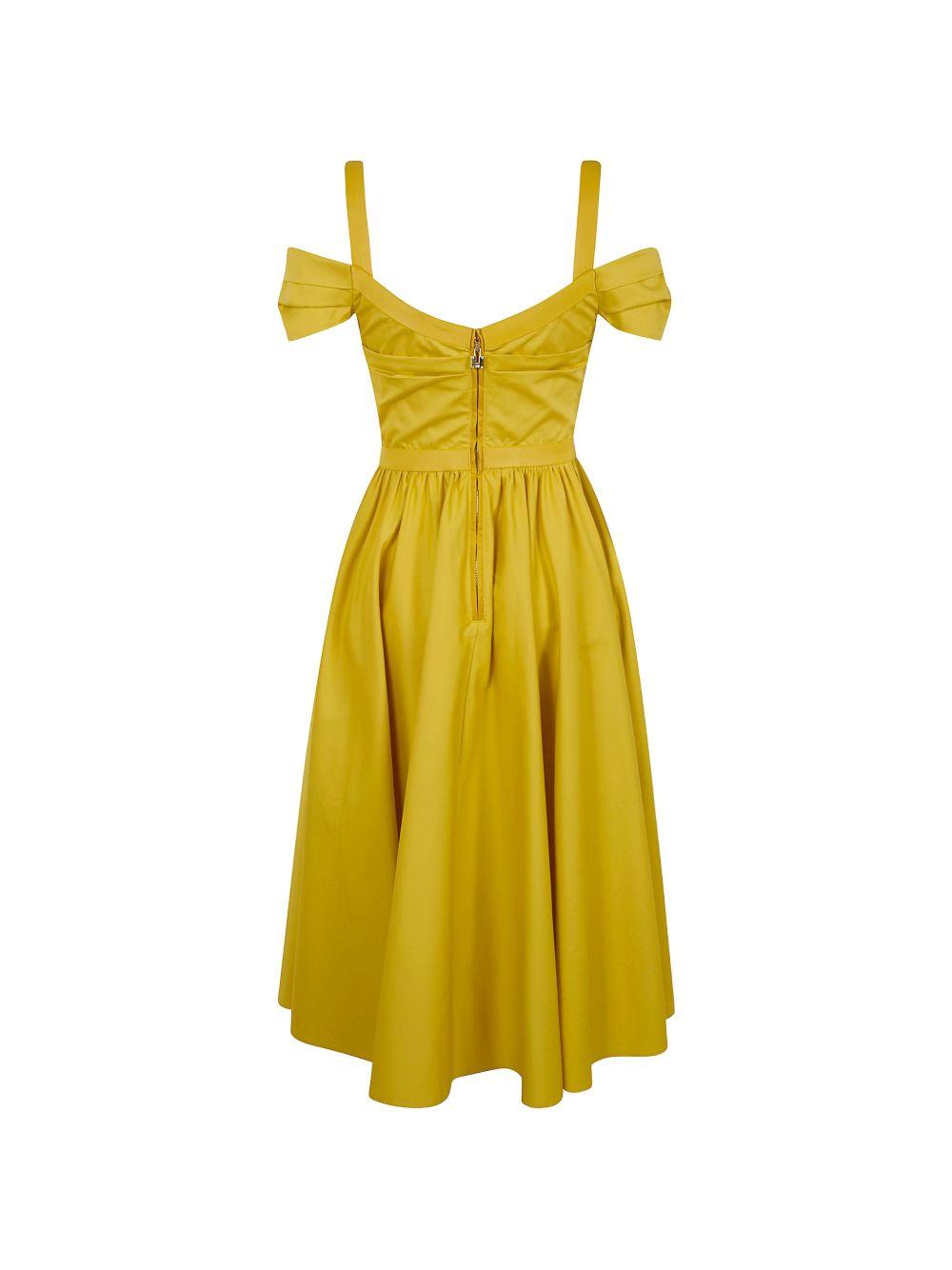 ELISABETTA FRANCHI Abito midi con gonna a ruota in cotone giallo 
