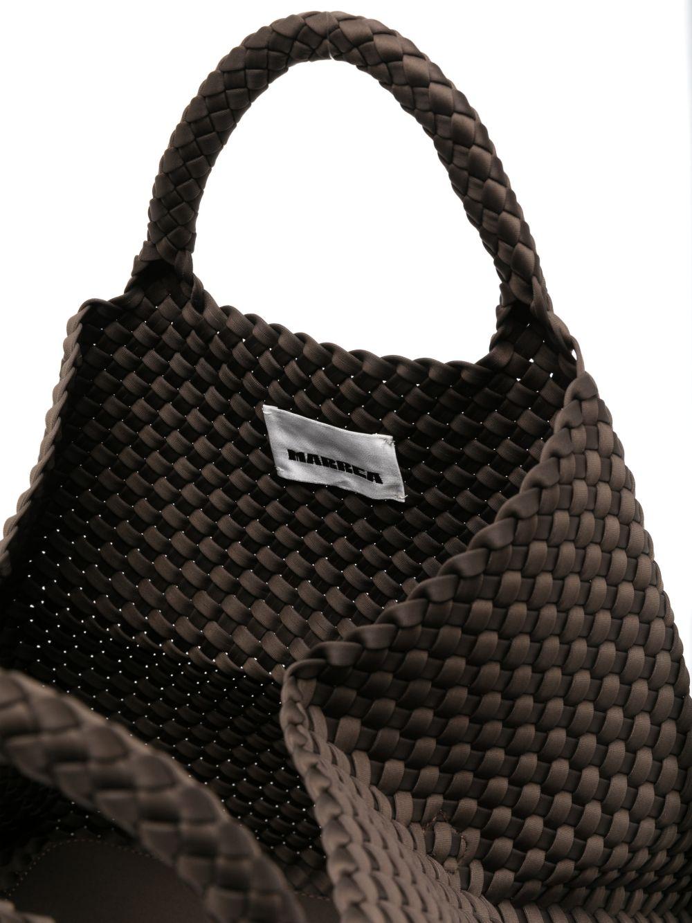 MARREA Borsa shopping marrone con texture intrecciato 