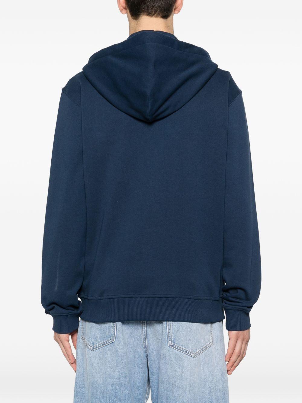VERSACE JEANS COUTURE Felpa in cotone blu con cappuccio e zip 