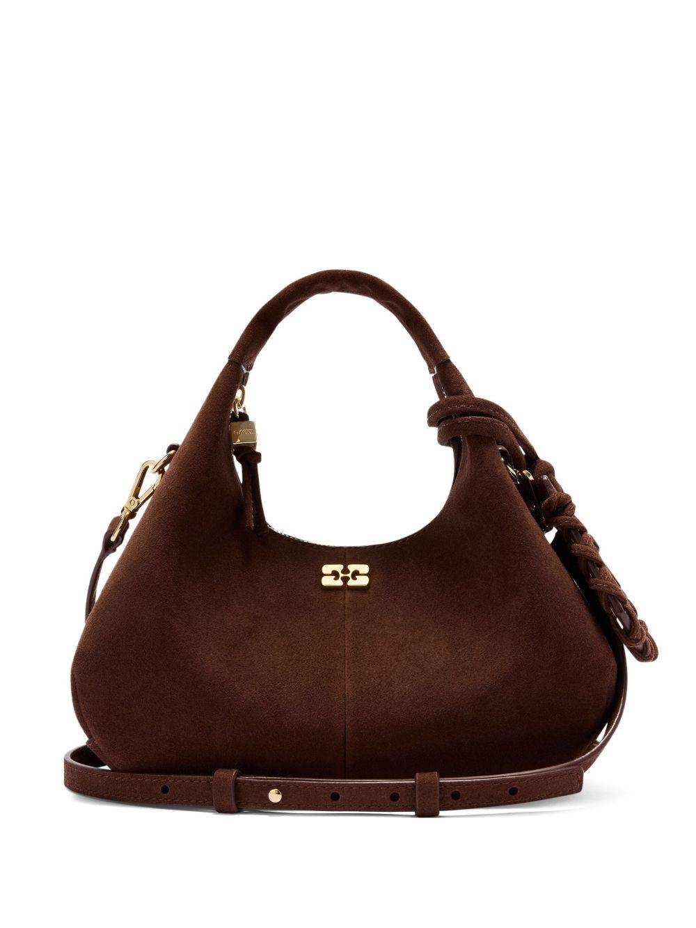 GANNI Borsa a mano Hobo mini in camoscio marrone 