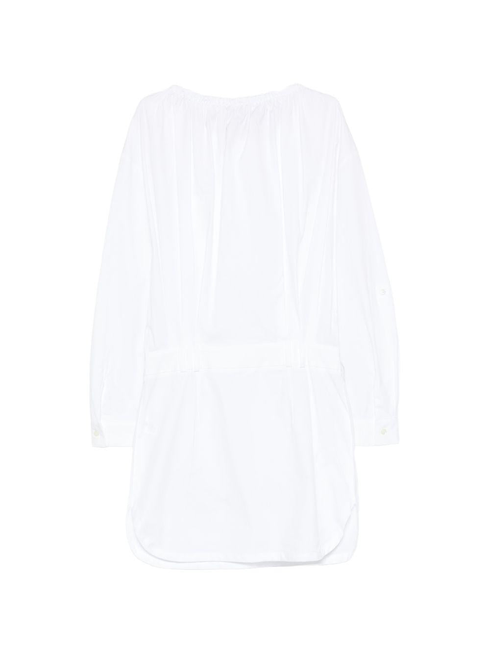 SEMICOUTURE Abito corto Ricarda in cotone bianco con tasche e laccio 