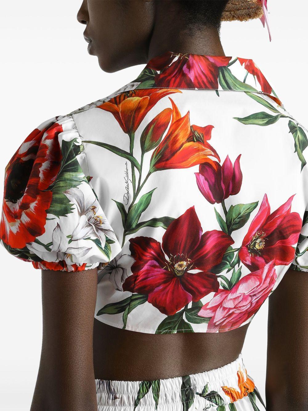 DOLCE e GABBANA Camicia crop in cotone con stampa fiori 