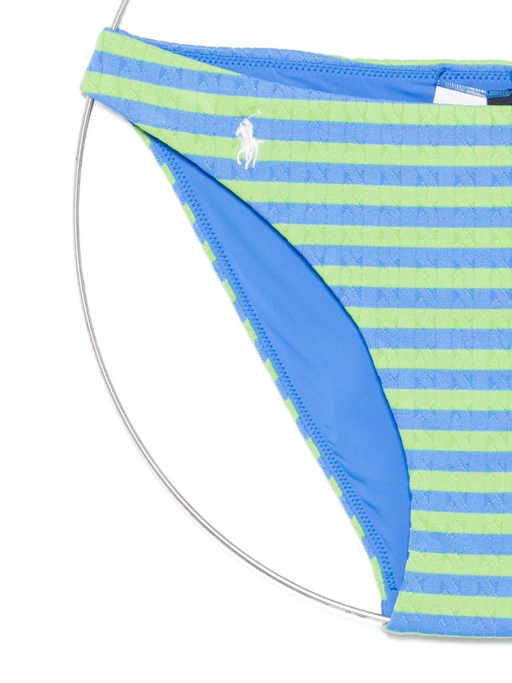 POLO RALPH LAUREN Slip bikini a righe con logo blu e verde 